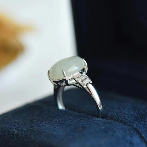 Set Cincin Giok Hetian Alami dari Giok Perak 925 yang bersih, halus, dan hangat Sudah termasuk pajak pengiriman.