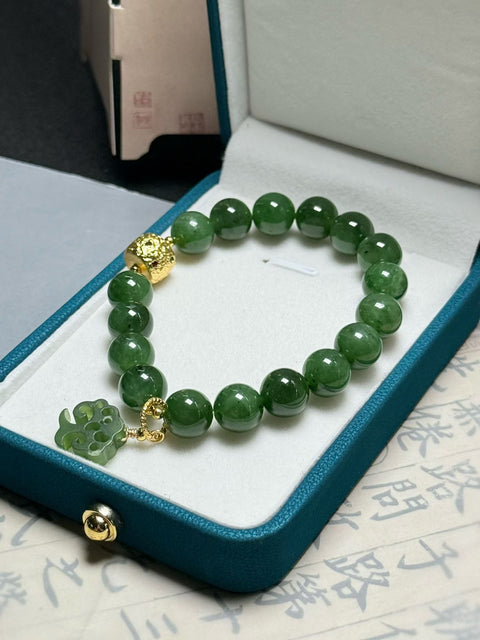 Gelang pohon uang giok hijau Hetian ✨ Membawa kekayaan dan keberuntungan~ Ukuran: sekitar 10mm. Gratis ongkos kirim dan pajak.