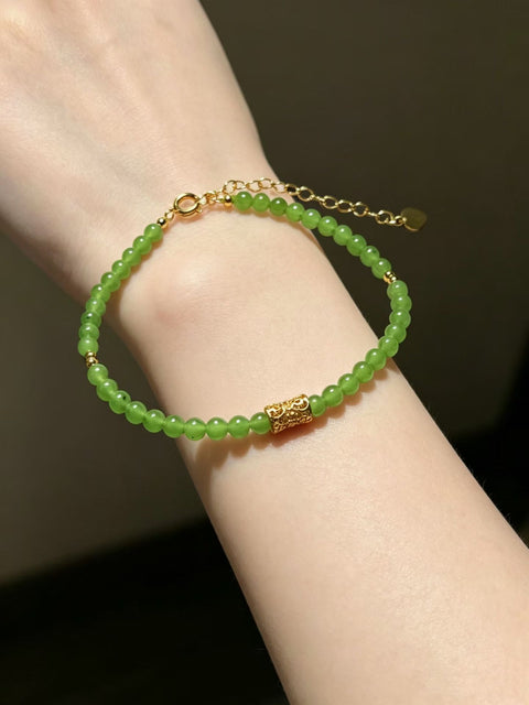 Gelang manik-manik giok Hetian✨ Membawa keberuntungan dan kedamaian, Rantai dapat disesuaikan, ukuran sekitar 4 mm🎉 Gratis ongkos kirim dan pajak.