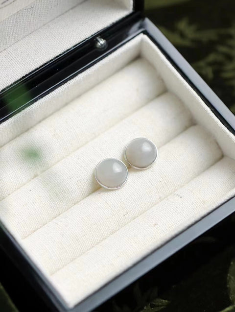 Anting-anting Giok Hetian Jade Smokey Purple Alami & 925 Giok Tatahan Perak bersih dan halus dan hangat Termasuk Pajak Pengiriman