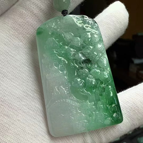 Liontin Shan Shui dari batu giok alami Ukuran 51,8 * 31,3 * 6,2 mm Batu giok halus dan hangat, dengan pola yang indah Sudah termasuk pajak pengiriman.