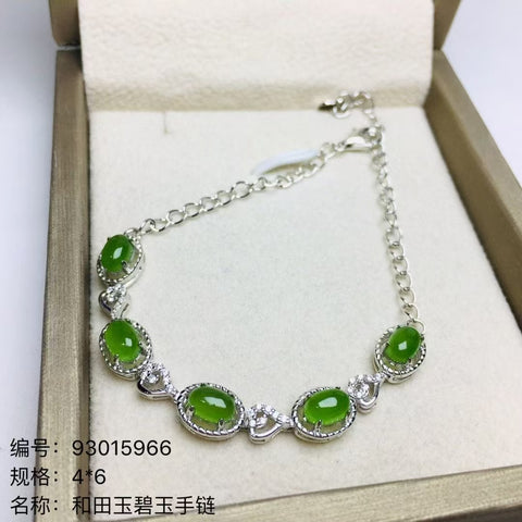 15966 Gelang Jasper Alami 925 Tatahan Perak Ukuran 4 * 6mm Giok halus dan hangat Termasuk ongkos kirim dan pajak.