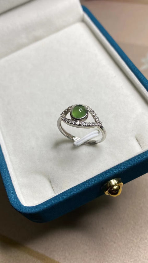 Cincin Mata Malaikat Giok Cui Giok Alami 925 Perak Bezel yang Dapat Disesuaikan Ukuran 6mm Giok bersih, halus dan hangat Termasuk ongkos kirim dan pajak.