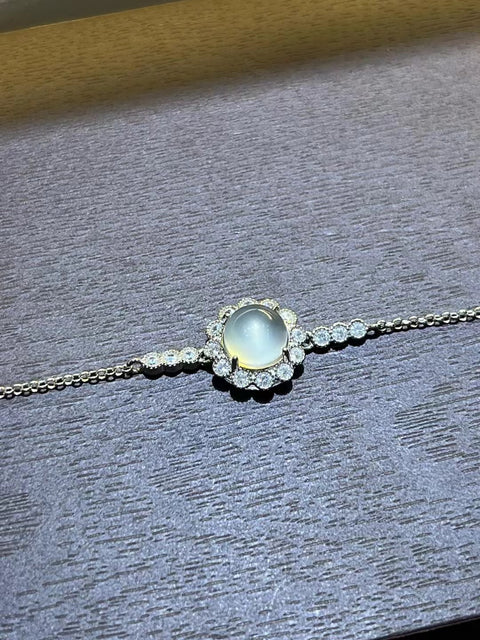 Gelang Giok Cui Giok alami Giok bersih, halus dan hangat dengan tatahan perak 925 Ukuran 8mm; Sudah termasuk pajak pengiriman