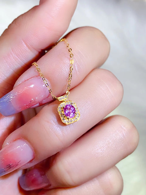 Emas 18 karat dengan berlian 💎 satu set liontin liontin safir merah muda alami rantai tulang selangka Detik tanpa negosiasi, dengan sertifikat 📄 ➕ kotak kado yang sangat indah 💝 sudah termasuk pajak pengiriman
