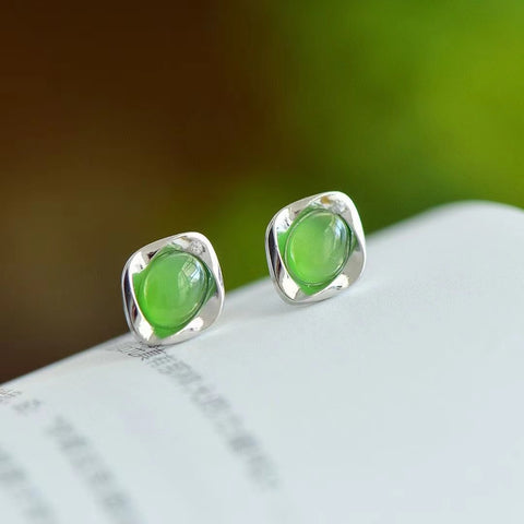 Anting-Anting Giok Jasper Hetian Jade Alami dengan Kualitas Giok Baru Gaya Perak 925 Perak Termasuk Pajak Pengiriman