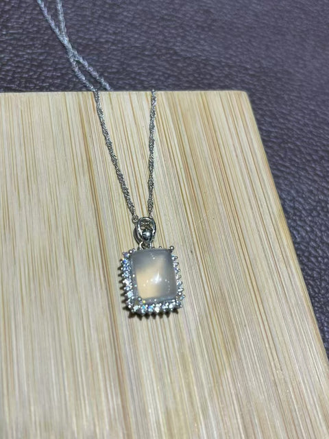 Kalung Gula Batu Es Batu Giok Cui Jade Alami dari perak 925, ukuran 11mm, gaya yang luar biasa, bersih dan hangat.
