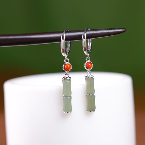 Anting Perak S925 & Giok Hetian motif bambu dengan pengait batu akik merah 5552Q# 5552Q-2# Dimensi 5×9 5×9. Gratis ongkos kirim dan pajak.