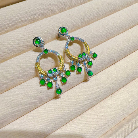Anting-anting Deluxe Jadeite Alami 925 perak dengan tatahan giok halus dan lembab; Gaya Sudah Termasuk Pajak Pengiriman