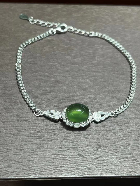 Gelang Giok Alami Ukuran 10 * 8mm yang terbuat dari 925 perak Giok bersih dan halus Termasuk ongkos kirim dan pajak.