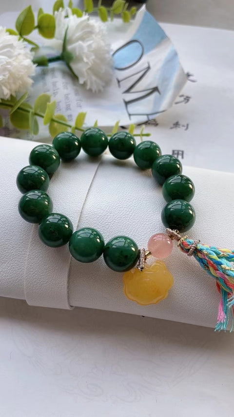 Gelang Jasper Alami Bahan Pit Tua Ukuran 1.4cm Giok halus dan hangat, gaya yang indah, serasi dengan Nanhong dan lilin lebah, sudah termasuk pajak pengiriman.