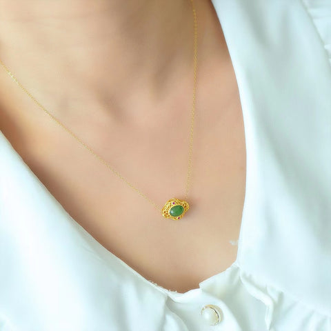 Kalung Jasper Alami [Ref] 13027-6 # 3027-6 # diatur dalam perak s925 Ukuran 6 * 8mm Giok bersih dan halus dan hangat Termasuk Pajak Pengiriman