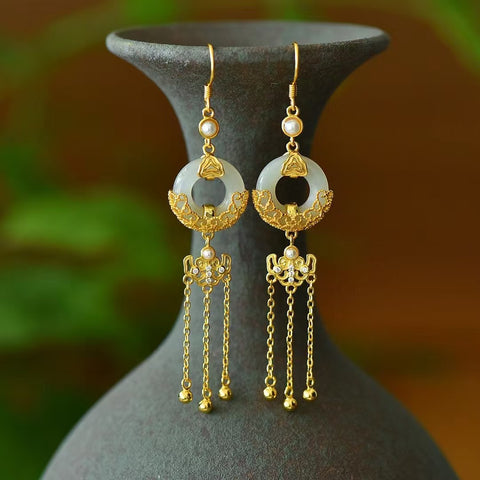 2871-2 Anting Mutiara Rumbai Giok Hetian Giok Alami Ukuran 15 * 15mm Giok baik-baik saja dan hangat, gaya yang indah sudah termasuk pajak pengiriman.