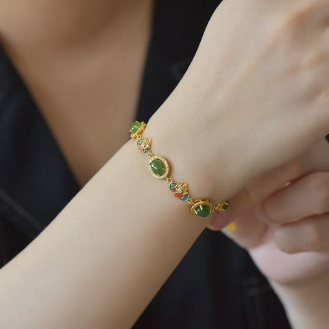 18099-2 Gelang Enamel Teratai Jasper Alami 925 Tatahan Perak Ukuran 5 * 7mm Giok halus dan hangat Termasuk ongkos kirim dan pajak.