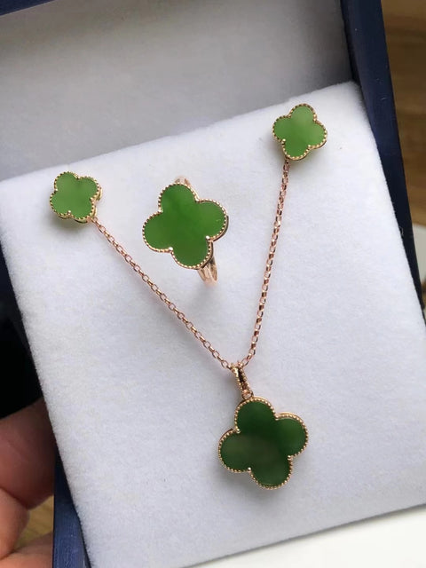 Set Semanggi Jasper Alami 18k Rose Gold Set Anting 11 * 4mm Kalung 15 * 3.5mm Cincin 11 * 3mm Gaya Termasuk ongkos kirim dan pajak.