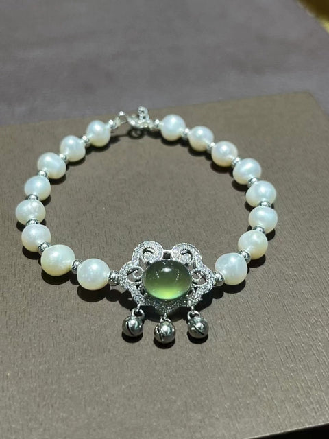 Gelang Mutiara Giok Ciu Alami dengan Gaya 925 Perak Ukuran 10 * 8mm Sudah termasuk pajak pengiriman