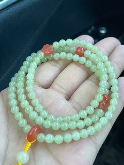 Batu Giok Hetian Alami 108 butir genggam dengan ukuran merah alami batu giok 6mm yang halus dan hangat Sudah termasuk ongkos kirim dan pajak