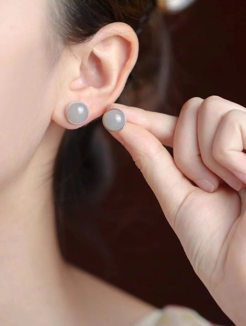 Anting-anting Giok Hetian Jade Smokey Purple Alami & 925 Giok Tatahan Perak bersih dan halus dan hangat Termasuk Pajak Pengiriman