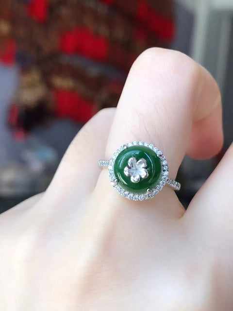 Set Cincin Jasper Alami dari 925 Perak Ukuran 10mm Bezel Giok yang dapat disesuaikan bersih, halus dan hangat Termasuk pajak pengiriman.