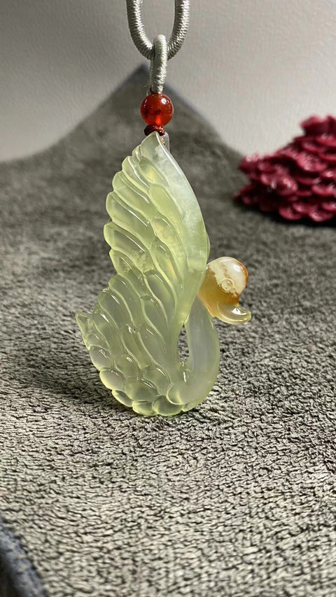 Liontin Angsa Giok Cui Giok Alami Ukuran 54 * 33,5 mm Gaya: Giok yang bersih, halus dan hangat Termasuk ongkos kirim dan pajak.