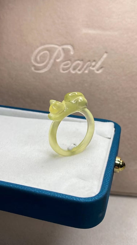 Cincin Kucing Keberuntungan Giok Cui Giok Alami Ukuran 19.2mm Gaya: Giok yang Indah Termasuk Pengiriman dan Pajak