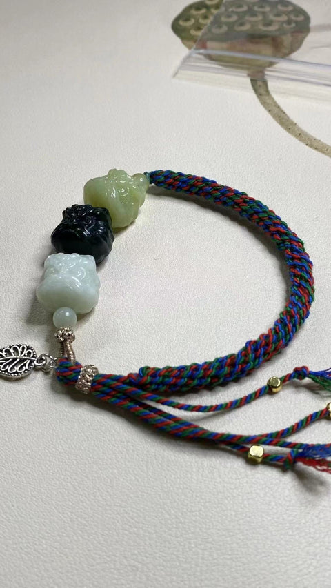 Gelang Singa Giok Cui Giok Halus Ukuran 14mm Giok halus dan hangat, gaya yang indah, sudah termasuk pajak pengiriman.