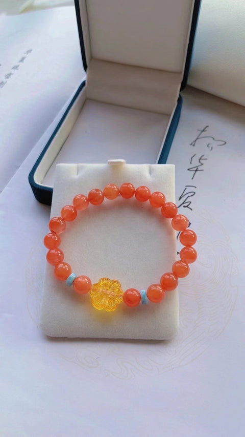 Gelang Merah Selatan yang indah dengan Lilin Lebah dan Hyalite Gaya sederhana dan halus Ukuran 0,8 Termasuk pajak pengiriman