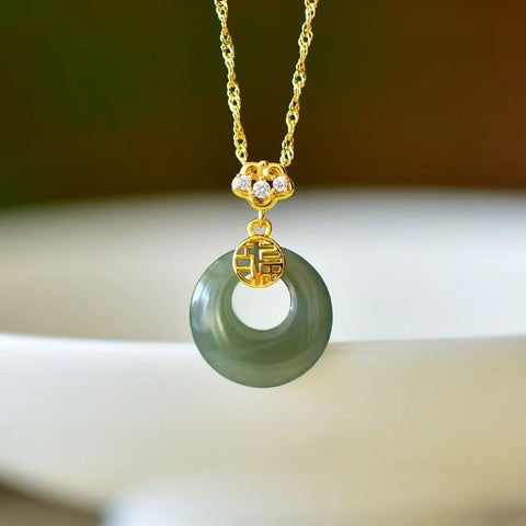 6065Q-2 Kalung Kalung Giok Hetian Giok Bening Horisontal Ankara 925 Pengaturan Perak Ukuran 15 * 15mm Gaya Termasuk pajak pengiriman