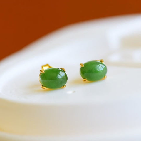 12013 Anting Tetes Telur Jasper Alami dari Perak 925 Ukuran 6 * 8mm Giok halus dan hangat, gaya yang indah, sudah termasuk pajak pengiriman.