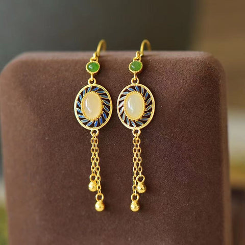 2805-2 Anting Giok Hetian Alami 925 Tatahan Perak Ukuran 5 * 7mm Sudah Termasuk Pajak Pengiriman