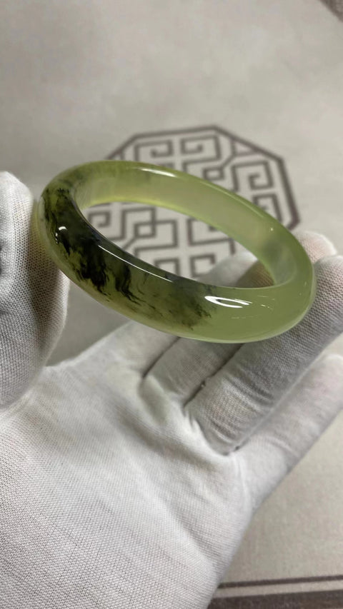 Gelang Tinta Giok Cui Alami Ukuran 58-60mm Ukuran 59.7mm Lebar Sisi 13.6mm Giok Tidak ada yang terjadi secara alami Pola acak termasuk pajak pengiriman