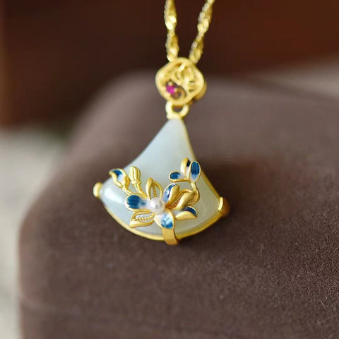 3433-6 Kalung Mutiara Porselen Giok Hetian Giok Alami 925 Tatahan Perak Ukuran 18 * 18mm Giok halus dan hangat Sudah termasuk ongkos kirim dan pajak