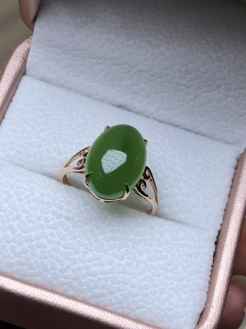 Cincin Jasper Halus Pengaturan Emas 18k Ukuran 14 * 10mm Giok Halus Termasuk pajak pengiriman.