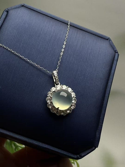 Kalung Bunga Matahari Giok Alami dari Perak 925 Ukuran 10mm Sudah termasuk ongkos kirim dan pajak.