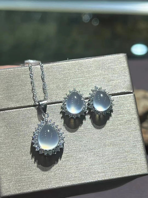 Kalung Anting Giok Giok Cui Giok Es Tinggi Kalung 10 * 8mm Anting 9 * 8mm Giok bersih, halus dan hangat & sudah termasuk pajak pengiriman