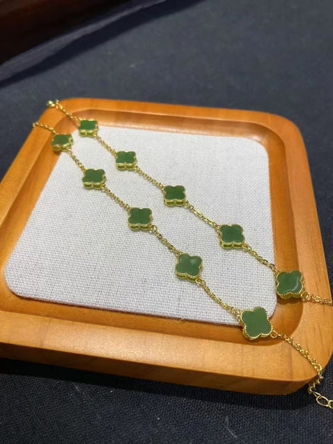 Gelang Semanggi Jasper Alami 925 Sterling Silver Berlapis Emas 24k Ukuran Dapat Disesuaikan Gaya yang indah & giok baik-baik saja dan hangat Sudah termasuk pajak pengiriman.