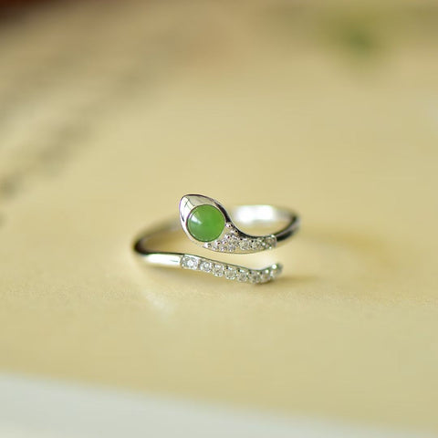 11559#925 Cincin Ular Perak Berbentuk Telur Bulat Bertahtakan Giok Hetian [Spesifikasi] Batu Lepas 4*4 Termasuk Ongkos Kirim dan Pajak