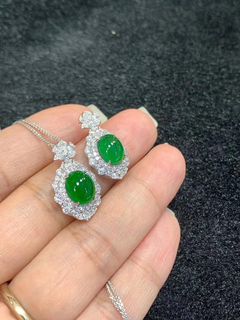 Kalung Giok Guatemala Alami 925 pengaturan perak Giok bersih dan halus serta hangat Ukuran 8 * 10mm Sudah termasuk pajak pengiriman.