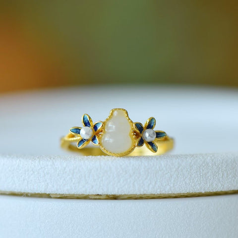 9542-2# Cincin labu dan anggrek giok Hetian bertatahkan perak 925. Dimensi giok: 5*7 mm. Gratis ongkos kirim dan pajak.