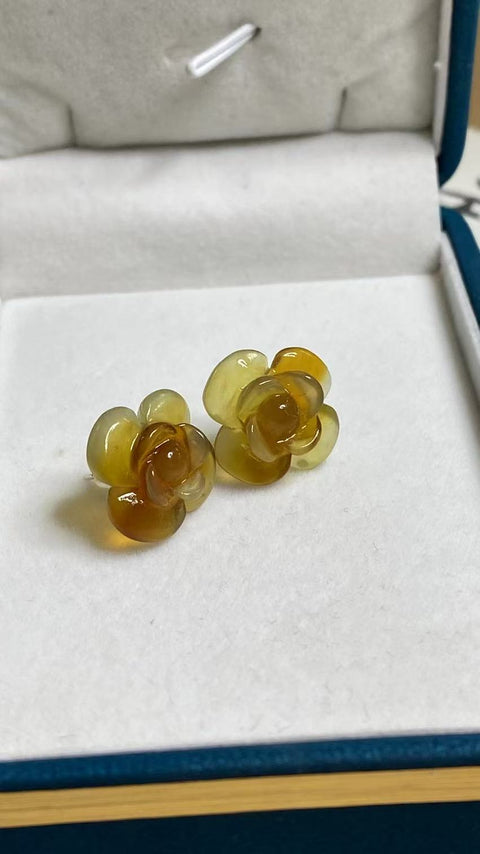 Anting Giok Bunga Giok Cui Giok Halus Ukuran 16.7mm Set dari 925 Perak Termasuk Ongkos Kirim & Pajak