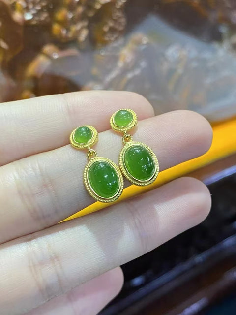 Anting Jasper Alami 925 Sterling Silver Berlapis Emas 18k Ukuran 4mm + 6 * 8mm Gaya Cantik & indah; Giok itu halus dan hangat Sudah termasuk pajak pengiriman.
