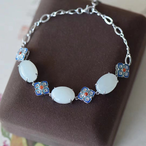 5811 Gelang Enamel Satu Sisi Giok Hetian Alami 925 Gelang Tatahan Perak Giok Hetian bersih dan halus, hangat dan bergaya Ukuran 10 * 14mm Sudah termasuk pajak pengiriman.