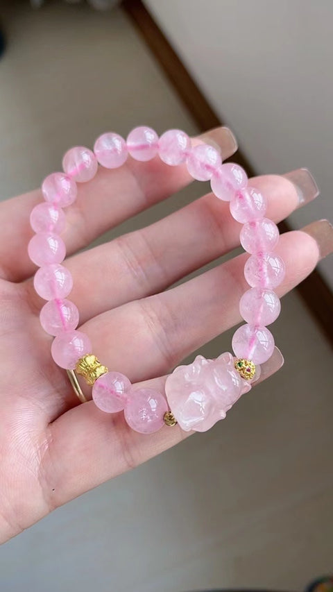 ❤️❤️Gelang kristal merah muda, kepala penuh air, pemutih super, dipasangkan dengan rubah berekor sembilan penangkal kejahatan, spesifikasi 0,8, termasuk pajak pengiriman
