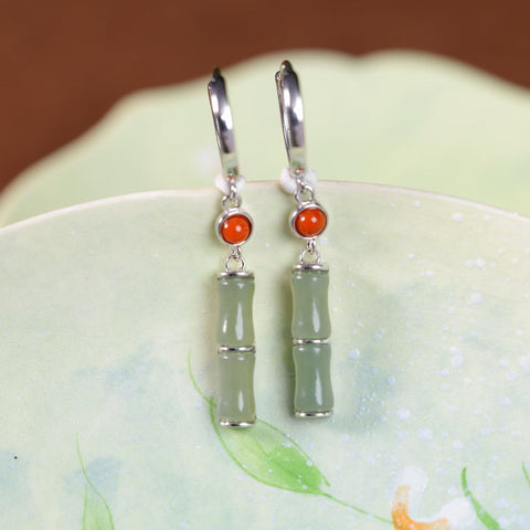 Anting Perak S925 & Giok Hetian motif bambu dengan pengait batu akik merah 5552Q# 5552Q-2# Dimensi 5×9 5×9. Gratis ongkos kirim dan pajak.