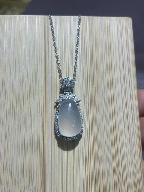 Kalung Giok Alami dengan Gaya Perak 925 Ukuran 16.7 * 10.4mm Termasuk Ongkos Kirim dan Pajak
