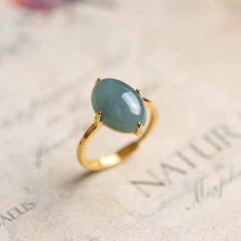 Giok blue water jadeite ( air biru ), perak 925 bertatahkan giok alam, sederhana dan elegan, ring cincin dapat disesuaikan, tekstur emas kuno, warna tahan lama! Gratis ongkir dan pajak