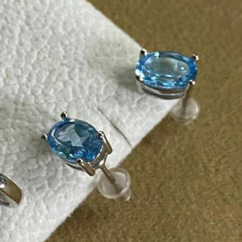 Anting Batu biru Swiss klasik, perak S925 bertatahkan topaz biru Swiss alami💍Batu utama berkualitas tinggi pilihan 5.8 x 7.8 mm topaz alami, gratis ongkos kirim dan pajak
