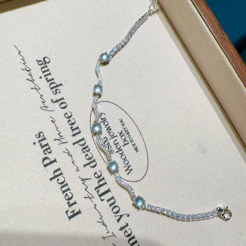 Gelang Biru Giok Guatemala Alami 925 Giok Tatahan Perak Ukuran 4mm Kira-kira Panjang Keseluruhan 18cm (Termasuk Rantai Perpanjangan 3cm) Sudah termasuk ongkos kirim dan pajak!