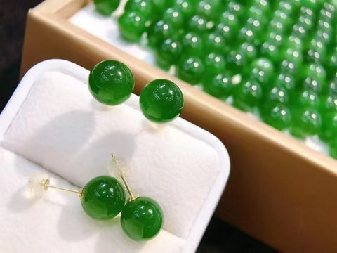 Anting-anting Manik-manik Jasper Alami Potongan Klasik Manik-manik Bertatahkan Emas 18K Sterling Green 6mm Termasuk Pengiriman & Pajak