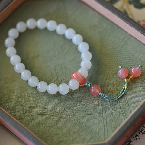 6030 Gelang Bahan Batu Giok Hetian Alami Qinghai Ukuran 8mm dengan Batu Giok Agate bersih, halus dan hangat Sudah termasuk pajak pengiriman.